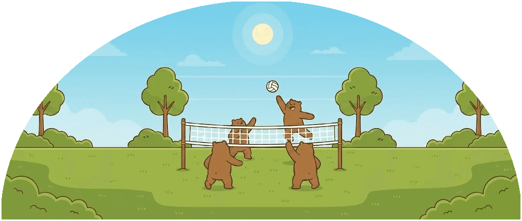 Bears playing volleyball
